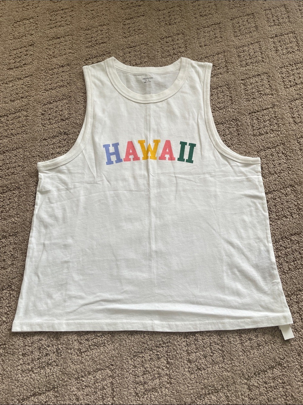 Madewell White Tank Top with Multicolor 'HAWAII' Graphic NWT